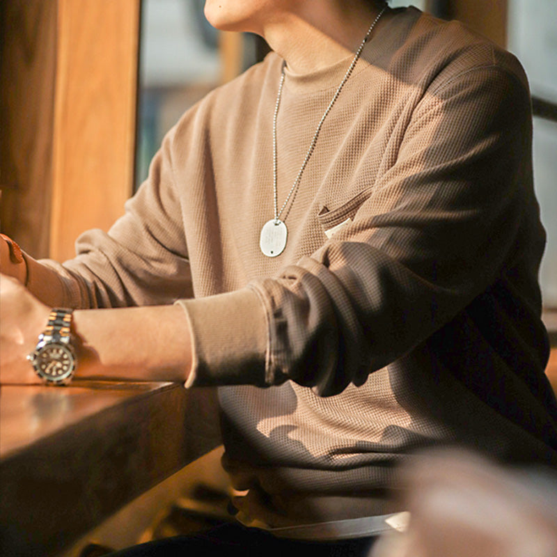 Waffle Crew Neck Long Sleeve T-Shirt Knit Sweatshirt