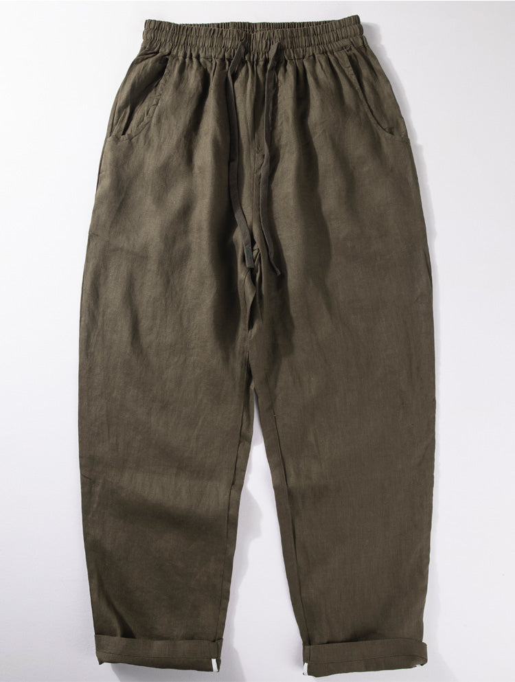 Pure Linen Lightweight Breathable Straight Loose Summer Men's Casual Trousers