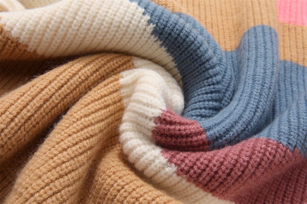 Irregular Color-block Panel Crew Neck Sweater