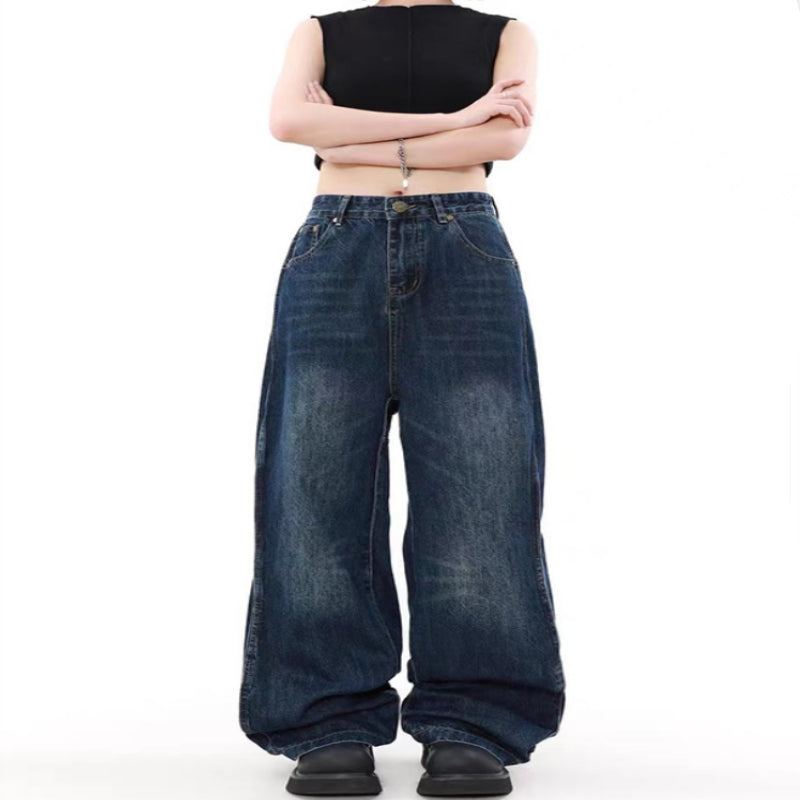 Retro Wide Leg Straight Jeans Loose High Waist Trousers