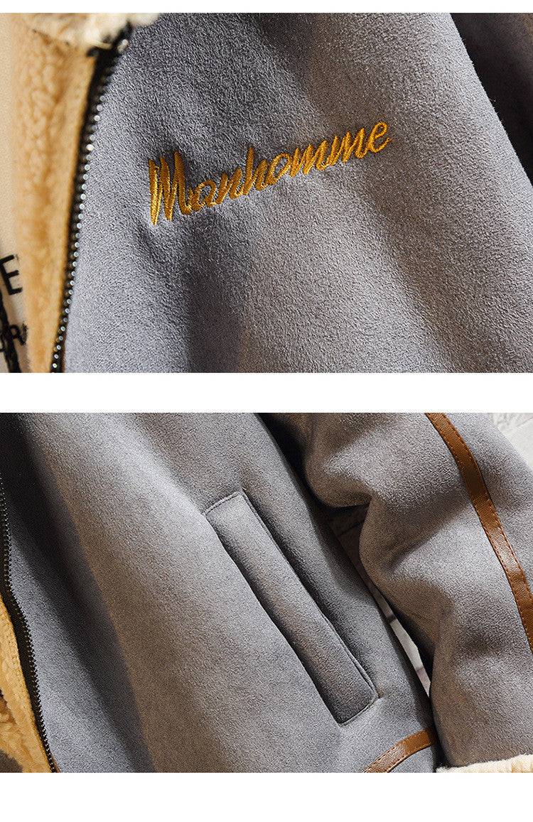 Lamb Wool Hooded Casual Men's Cotton Jacket