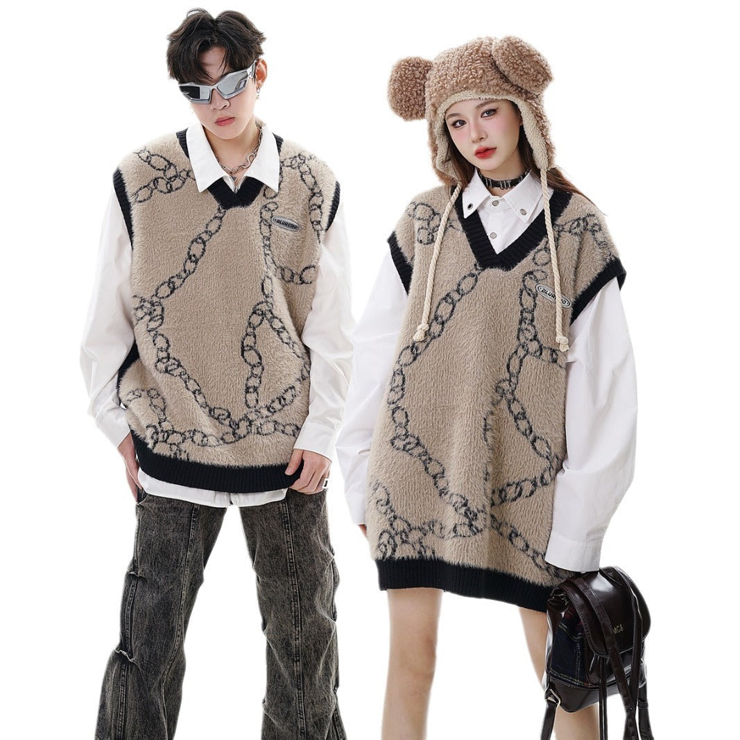 V-neck Sweater Japanese-style Retro College Style Couple