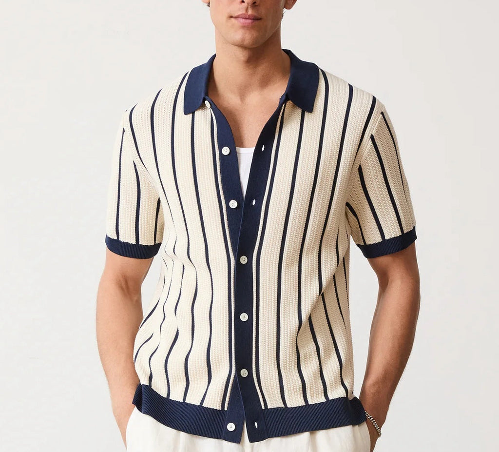 Men's Solid Color Short Sleeve Lapel Knitted