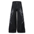 Embroidered Thorn Loose Wide-leg Floor-dragging Denim Pants