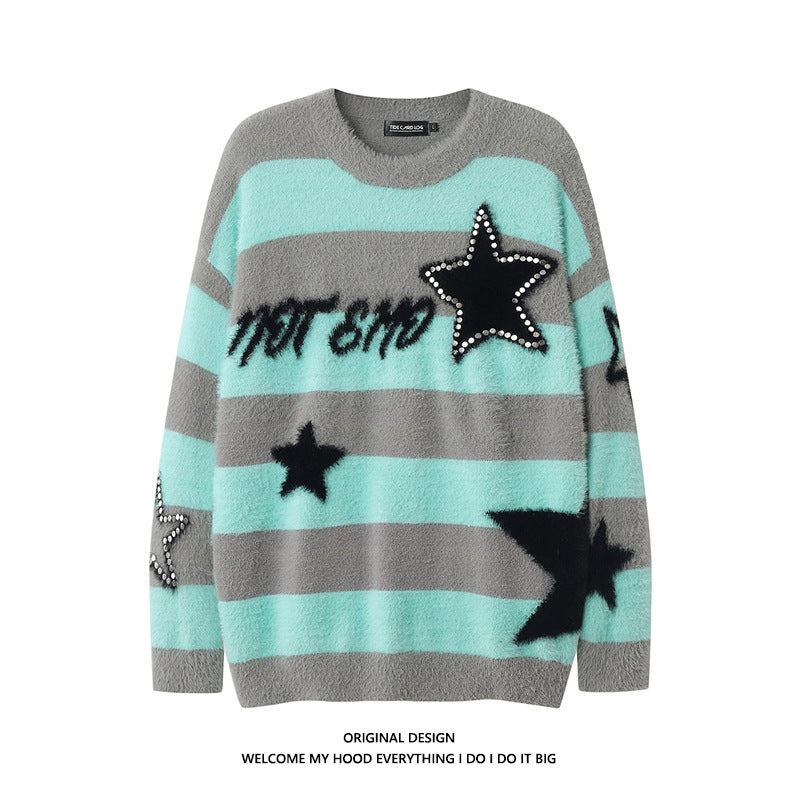 American-style Lazy Striped Rivet Sweater