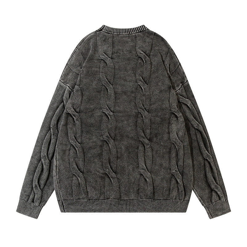 Washed And Worn  Men's Autumn And Winter Loose Casual Long Sleeves Twisted Twist Round Neck Sweater Idle Style