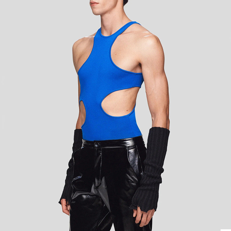 Personalized Sling Double-shoulder Strap Hollow Knitted Vest Stretch Slim Men