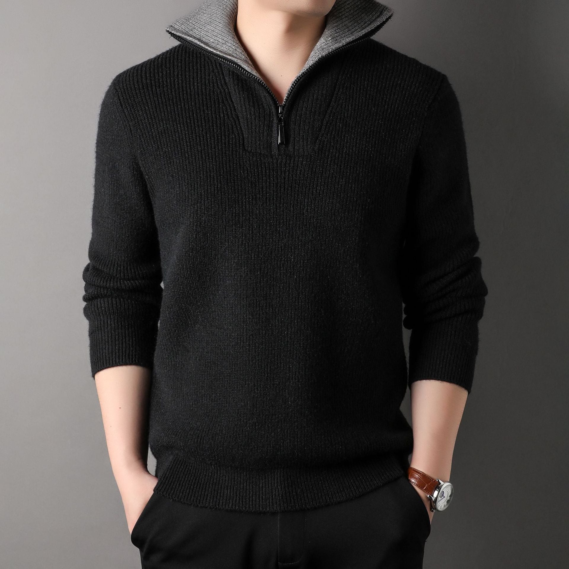 Twisted Jacquard Lapel Sweater Cardigan Men
