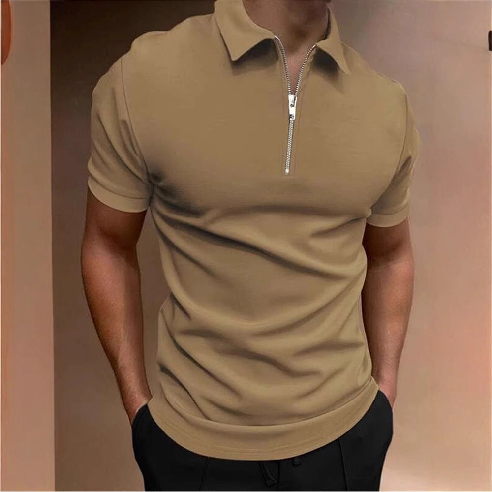 New Style POLO Shirt Zipper Solid Color Men's Long-sleeved T-shirt Top