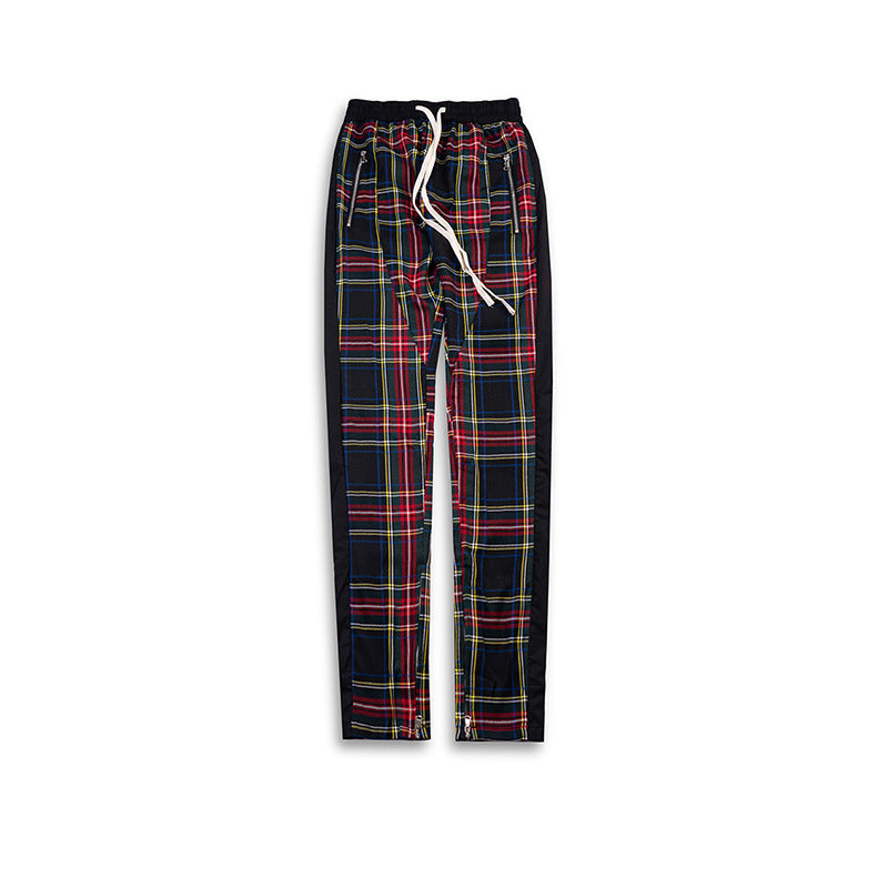 Men's and women's autumn and winter new plaid bar stitching zipper pants Biebi same paragraph casual pants