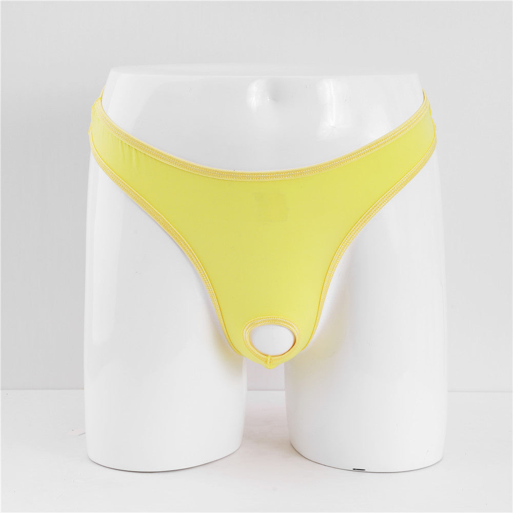 Front Hole-free Ice Silk Men's Sexy T-back Sexy Sheer Low Waist Stretch Couple