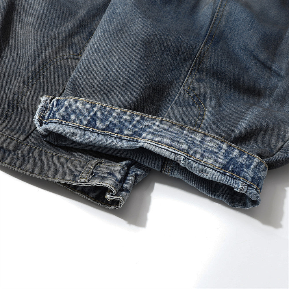 Washed And Worn Wide Leg Machete Inside-out Wear Jeans