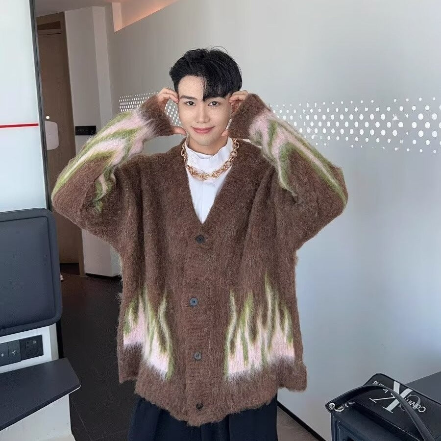 Mohair Knitted Cardigan Sweater For Men And Women
