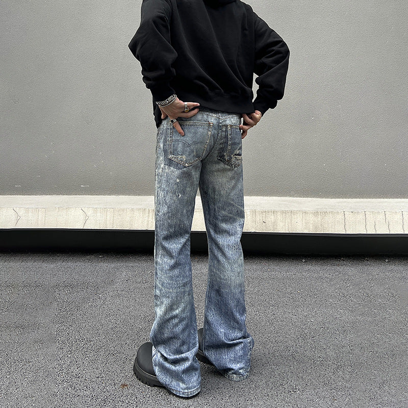 Men's Loose Wide-leg Pants Denim Dirty And Dyed With Waste Soil