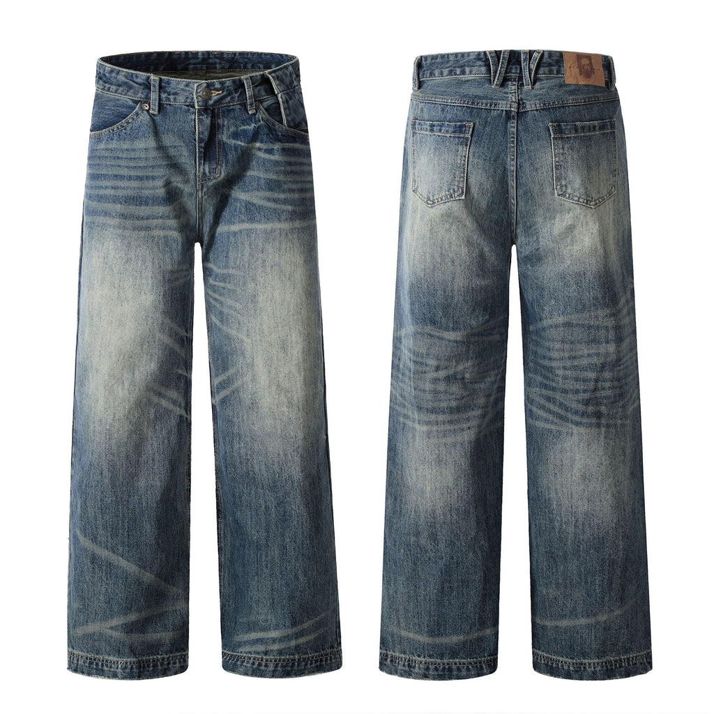 Men's American-style Retro Blue Loose Straight Jeans