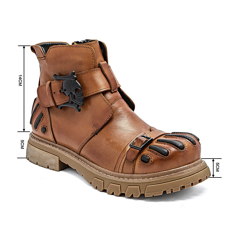 Men Punk Rock Tooling Machinery Car Boots Lace-up Big Head Leather Shoes