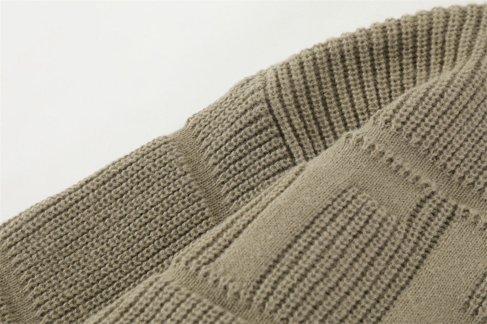 Sunken Stripe Textured Jacquard Cardigan Stand Collar Sweater