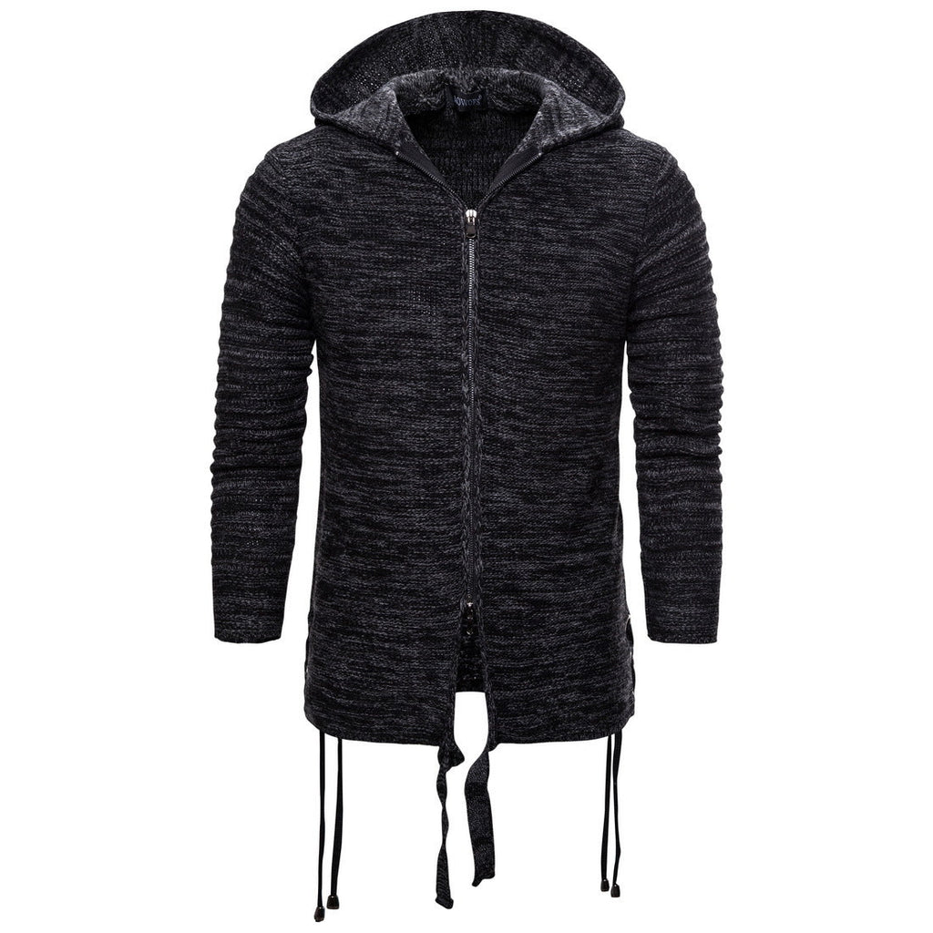 Fashion Slim Solid Color Men's Sweater Hooded Zipper Plus Size Sweater