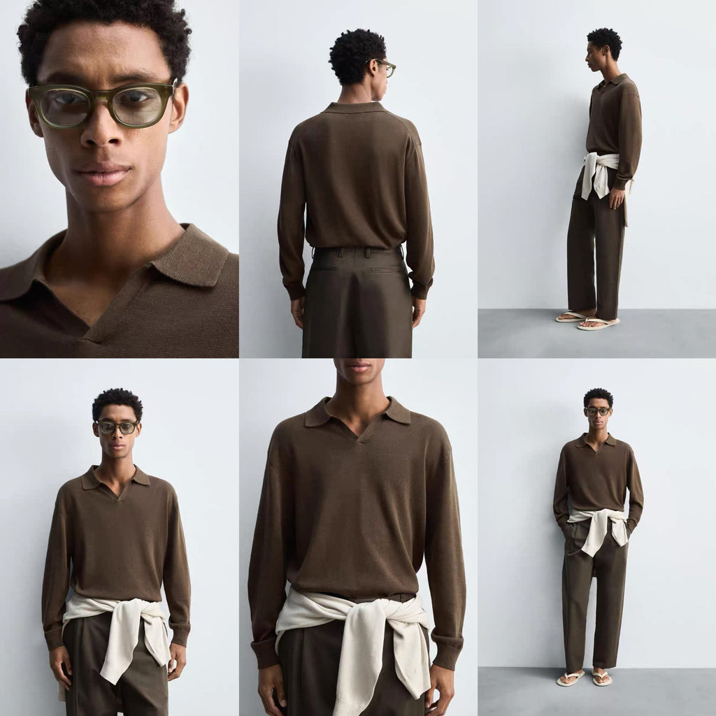 Men's Simple Knitted Long-sleeved POLO Shirt