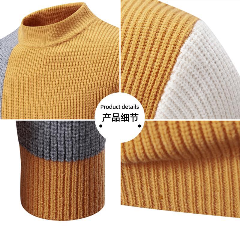 Men's Half-high Collar Contrast Color Pullover Knitwear Korean Youth Fashion Casual Top