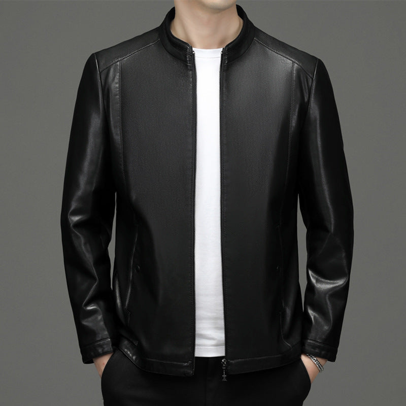 Men's Business Fleece Padded Casual Leather Jacket