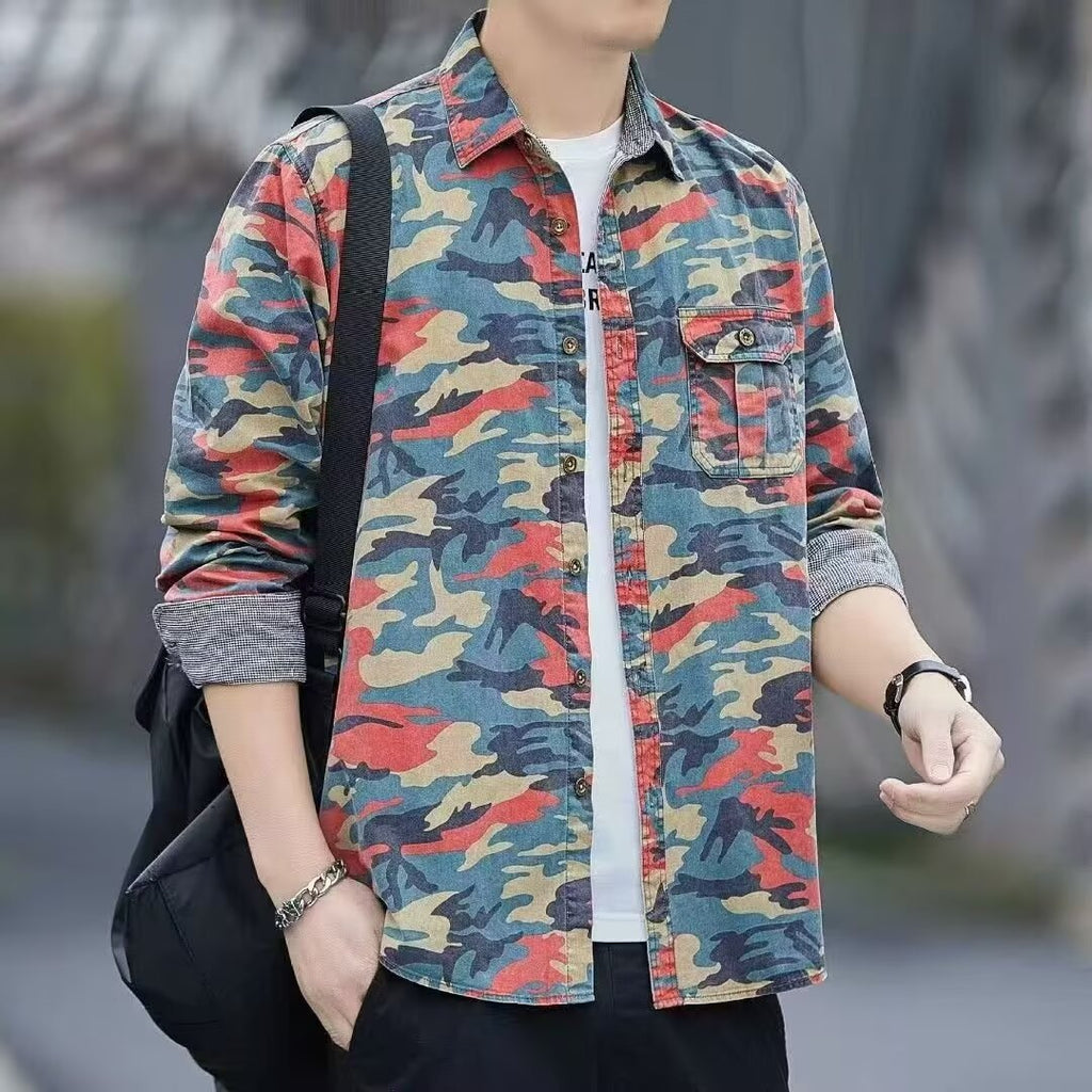 Retro Loose Shirt Men's Casual Handsome Camouflage Long Sleeve Jacket
