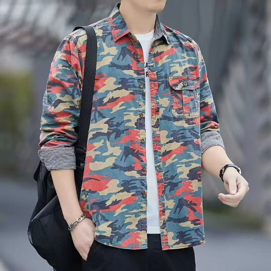 Retro Loose Shirt Men's Casual Handsome Camouflage Long Sleeve Jacket