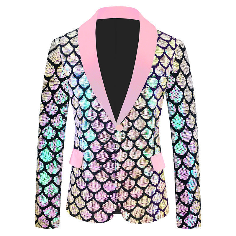 Men's Velvet Colorful Turning Piece Scale Sequined Costume