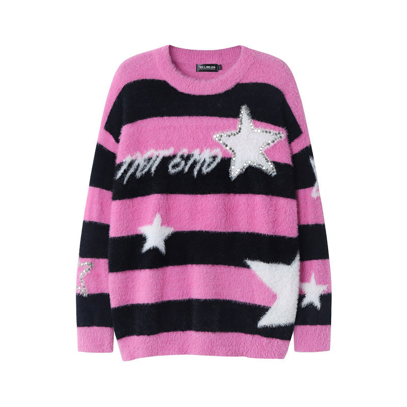American-style Lazy Striped Rivet Sweater