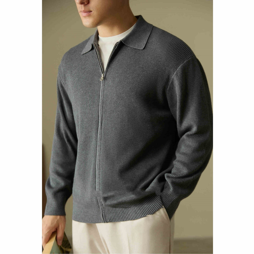 Wool Blended Men's Cardigan Zip Sweater