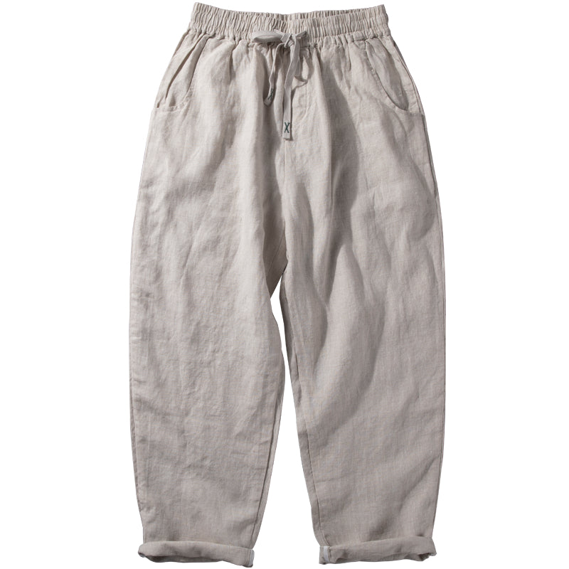 Pure Linen Lightweight Breathable Straight Loose Summer Men's Casual Trousers
