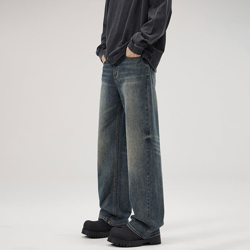 Men's American-style Retro Loose Straight Jeans Men's Wide-legged Versatile Casual Long Pants