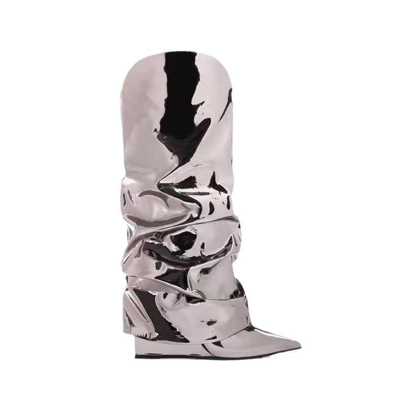 New Bright Noodle Wedge Wrinkle Boots