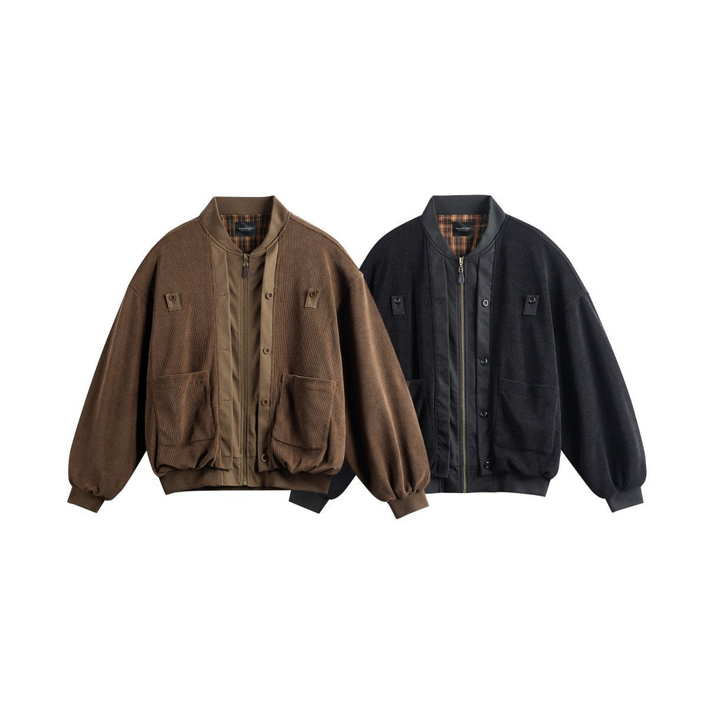Retro Fake Two-piece Loose Jacket With Large Pockets