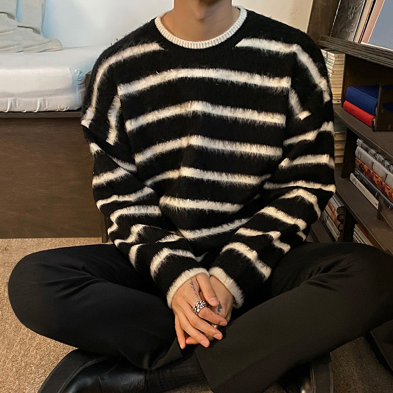 Striped Sweater Men's Autumn And Winter Korean Style Trend Loose