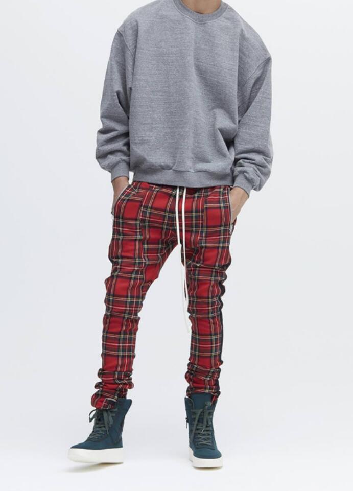 Men's and women's autumn and winter new plaid bar stitching zipper pants Biebi same paragraph casual pants