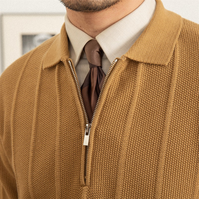 Warm Lapel Slightly Wide Casual Sweater For Men