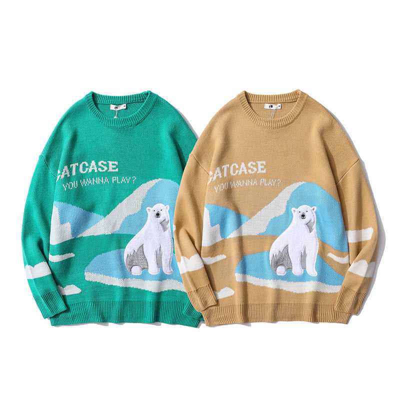 Ins Street Retro Polar Bear Pattern Sweater