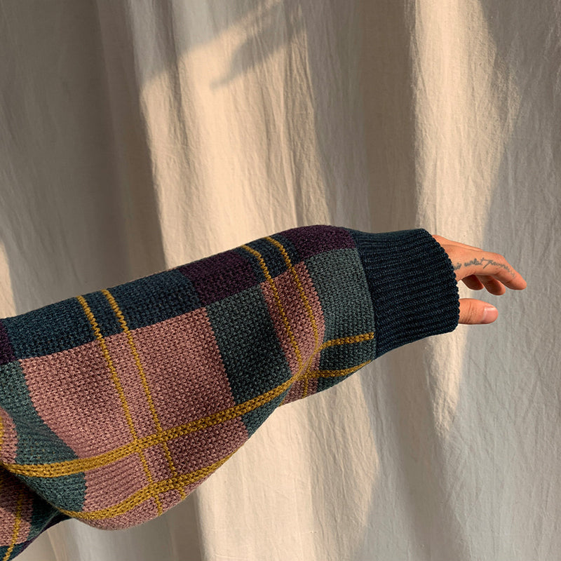 Men's Winter Thick Sweater Color Matching Plaid