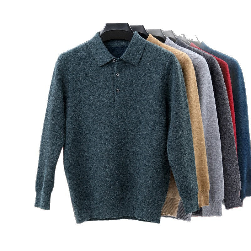 Men's Turn-over Collar Polo Shirt Knitwear Fashion Long Sleeve Bottoming Shirt