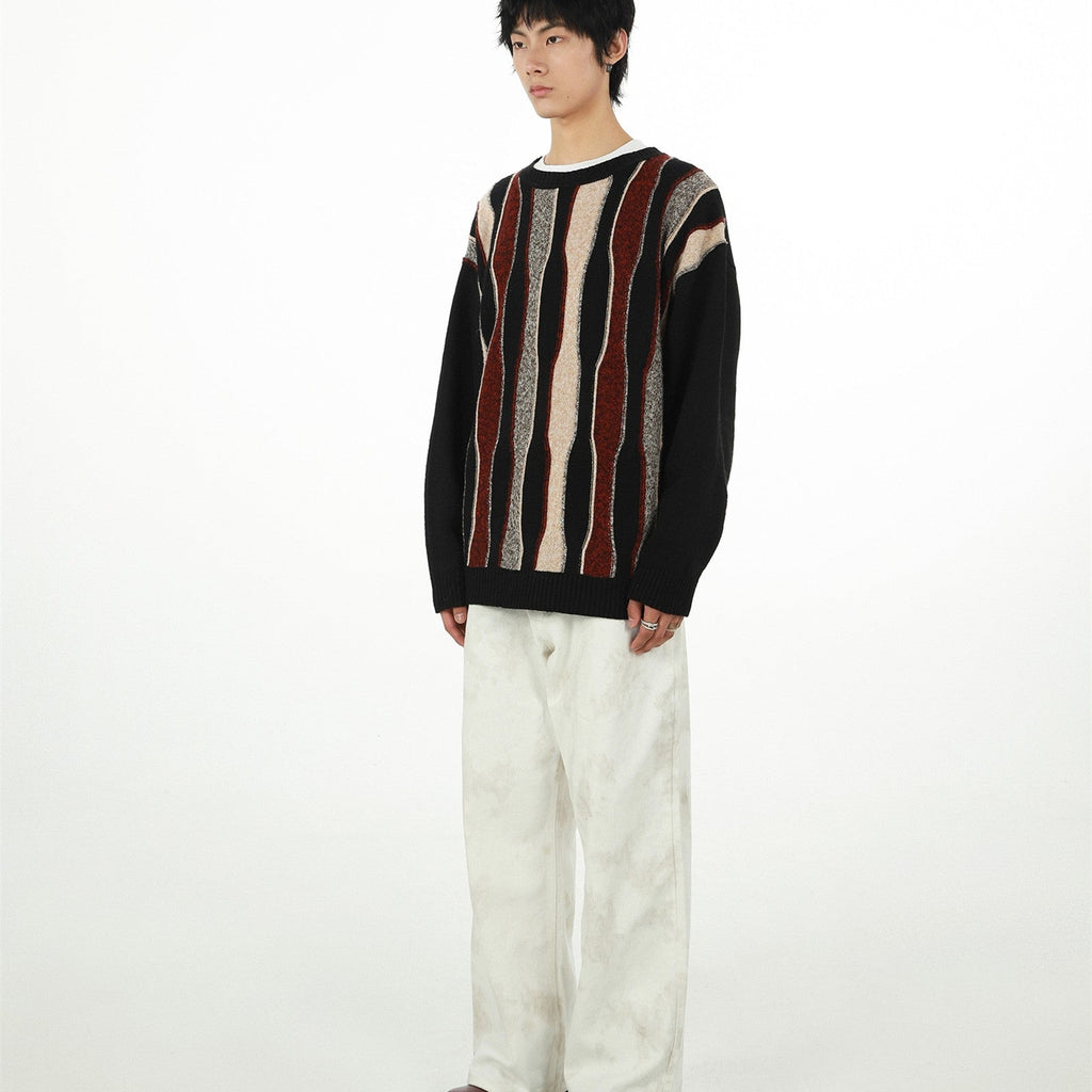 Men's And Women's Retro Personality Round Neck Knitted Striped Sweater