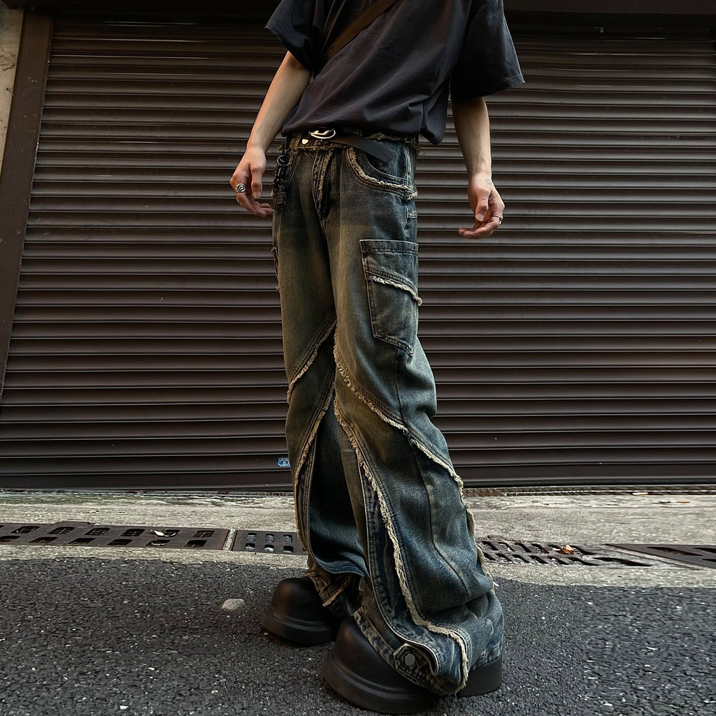 Stitching Edging Zipper Slightly Flared Jeans Loose Draggle-tail Trousers
