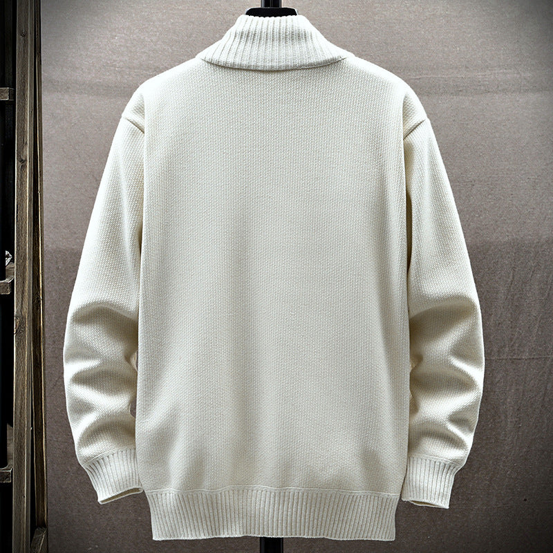 Autumn And Winter Leisure Fleece-lined Men's Cardigan Long Sleeve Youth Popularity Stand Collar Sweater