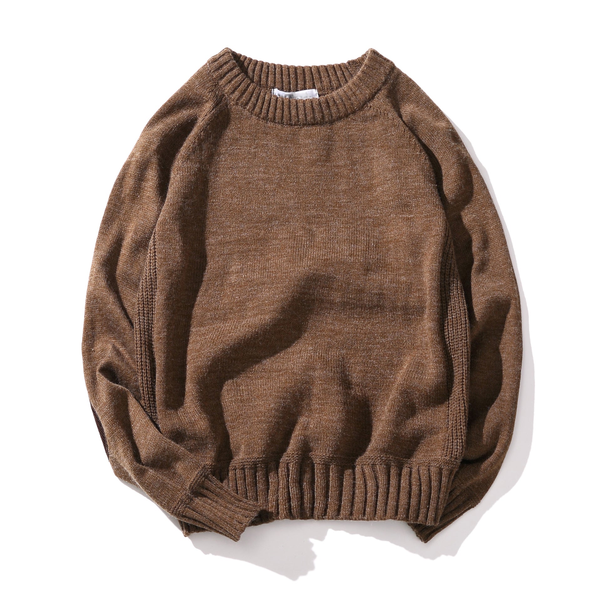 Men's Knitwear Solid Color Patch Handsome Student Crewneck Sweater