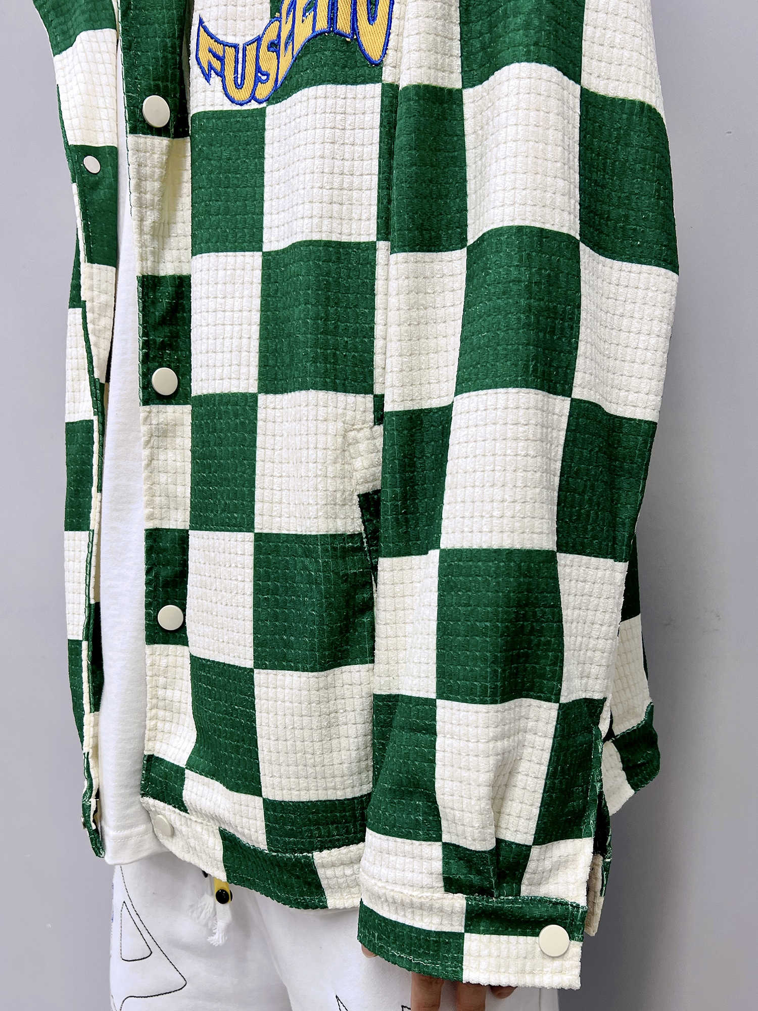 Retro Contrast Color Green Plaid Lapel Jacket Men