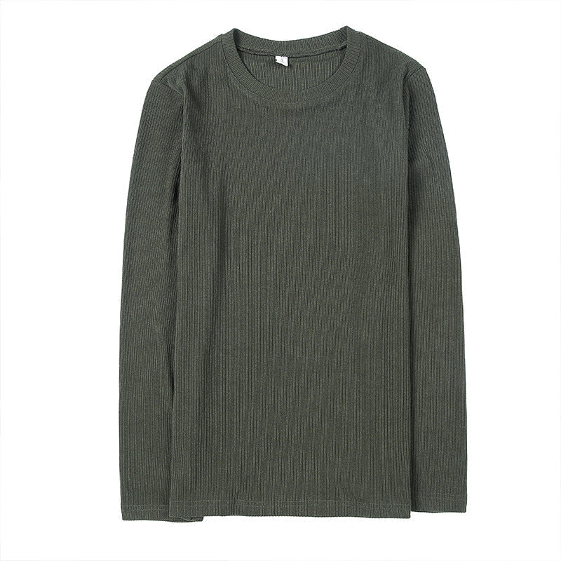 British Fashion Trendy Round Neck Slim Fit Solid Color Casual Long Sleeves