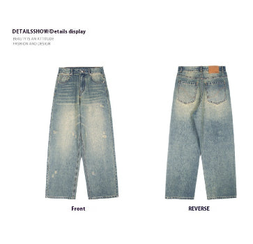 Retro Worn Looking Washed-out Green Blue Jeans For Men