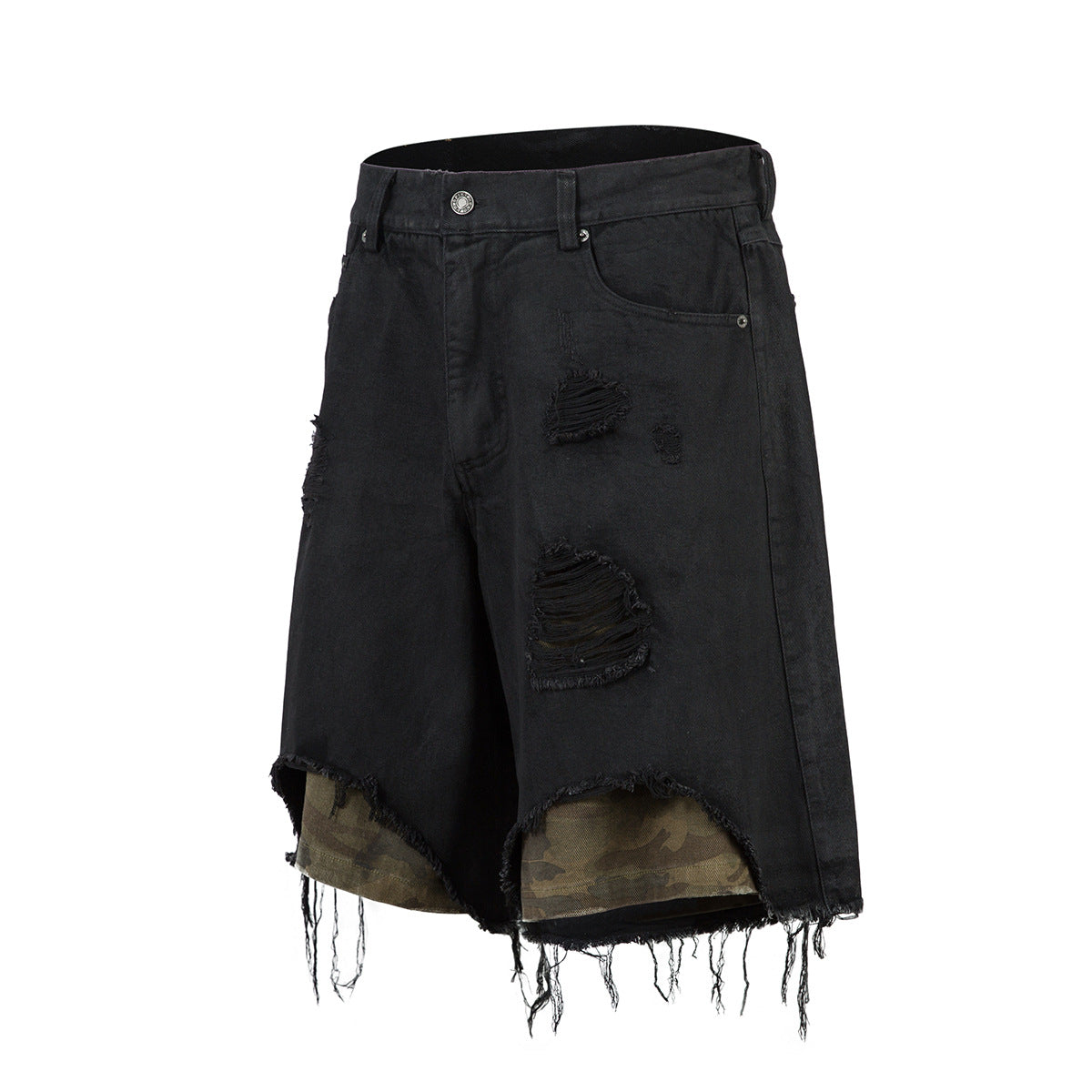 High-grade RO Style Cropped Pants Men's Street Washed Broken Denim Middle Pants Straight