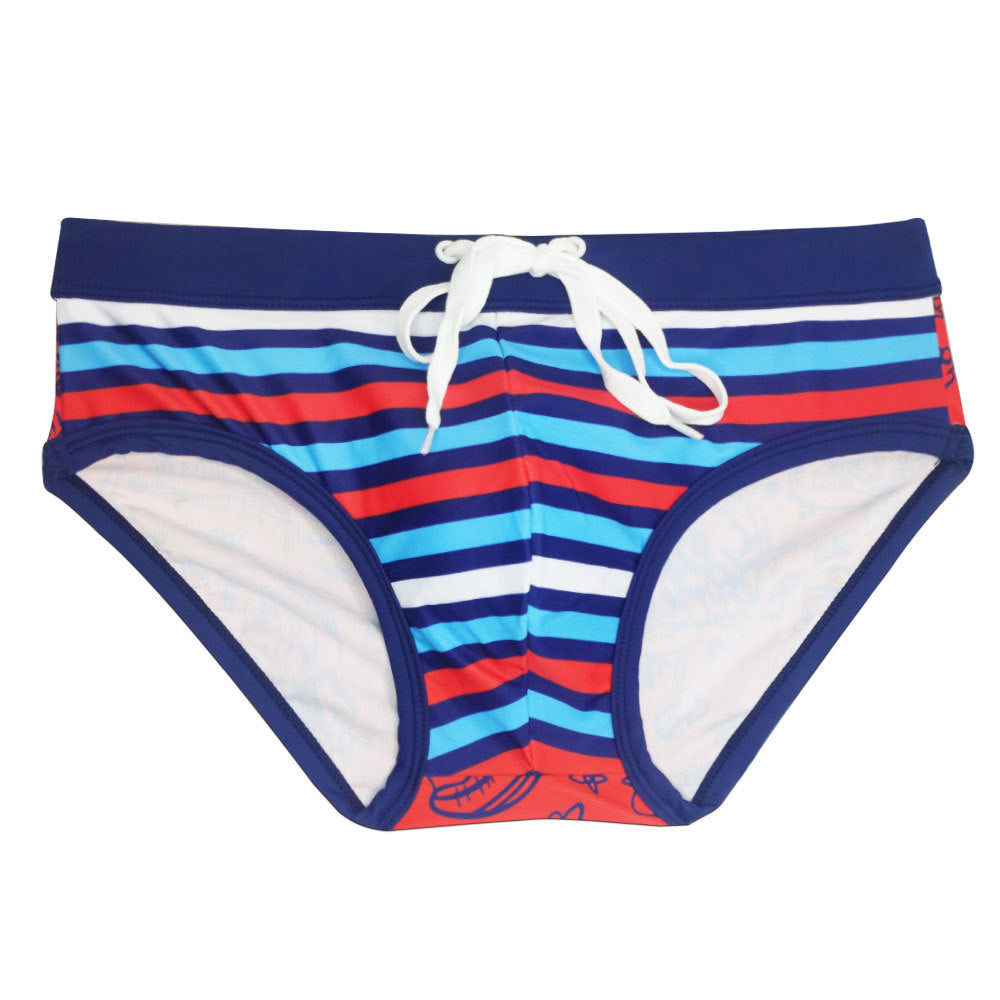 Men's Striped Front And Back Cartoon Patchwork Briefs