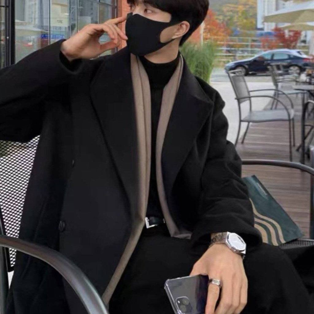 Men's Mid-length Over-the-knee Suit Double Breasted Woolen Trench Coat